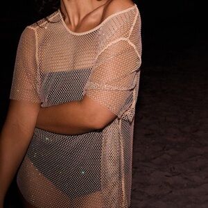 Anthropologie Mesh Rhinestone Top, size XS